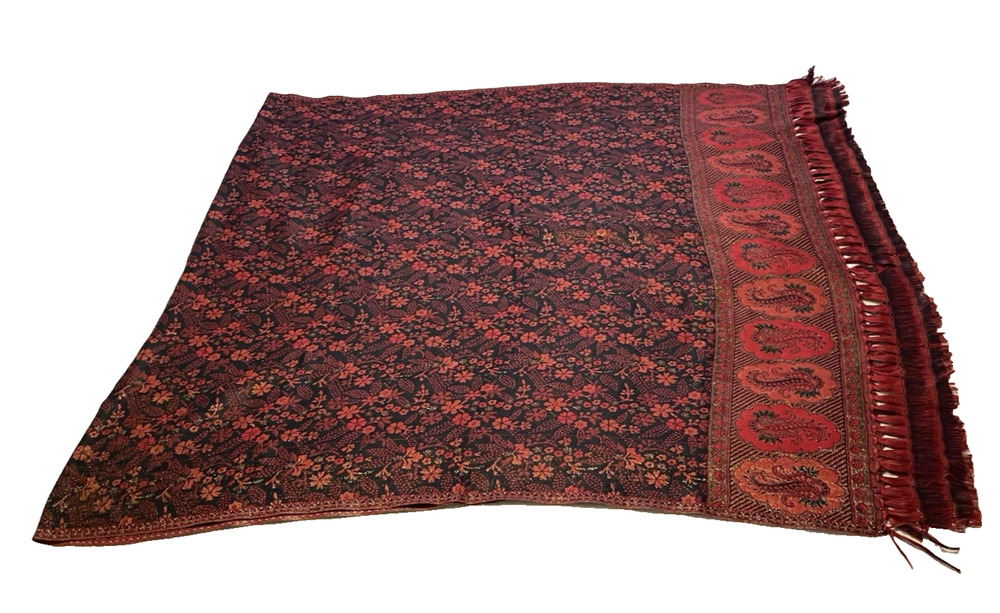 New KR International Red Floral Paisley Tapestry Shawl Scarf Boho Wrap w/ Fringe